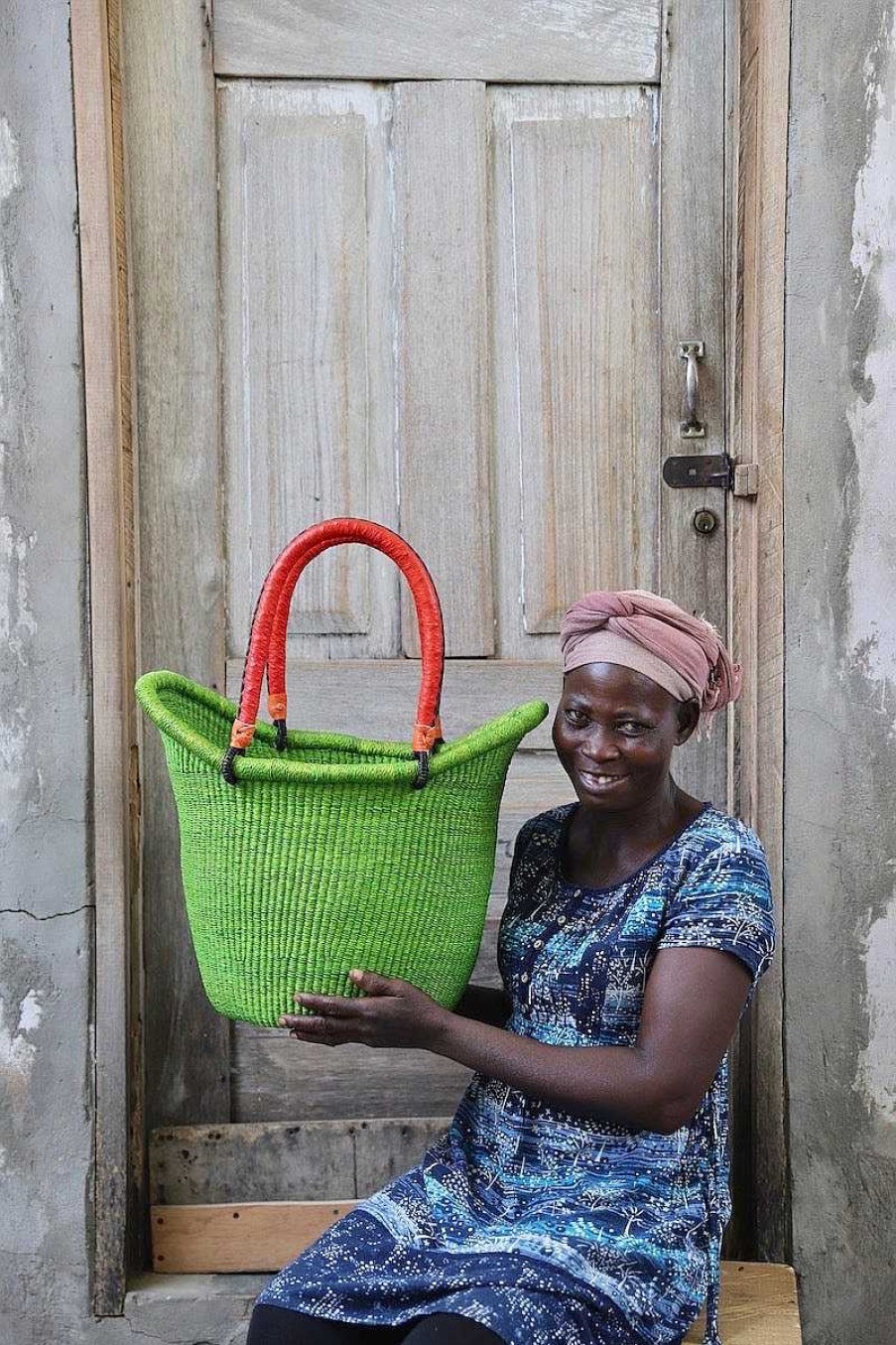 Shopping Baskets Baba Tree | Dip Dyed Nyariga Basket (Large) By Asumboya Asaah